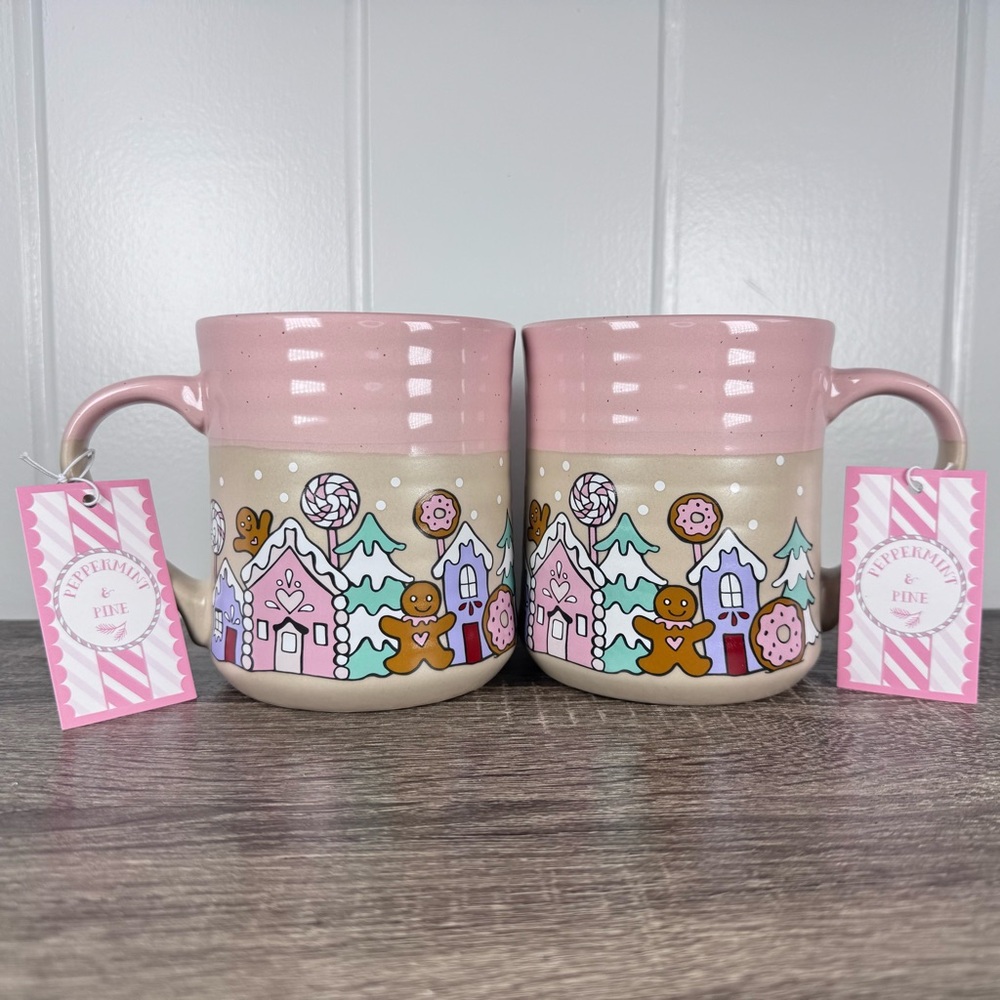 NEW Peppermint & Pine Gingerbread Village Christmas Mugs